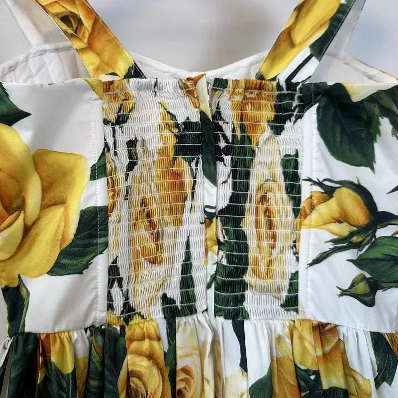 Yellow Rose Print Mini Dress