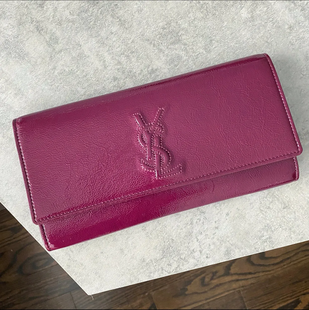 Yves Saint Laurent Plum Patent Belle De Jour Clutch Bag